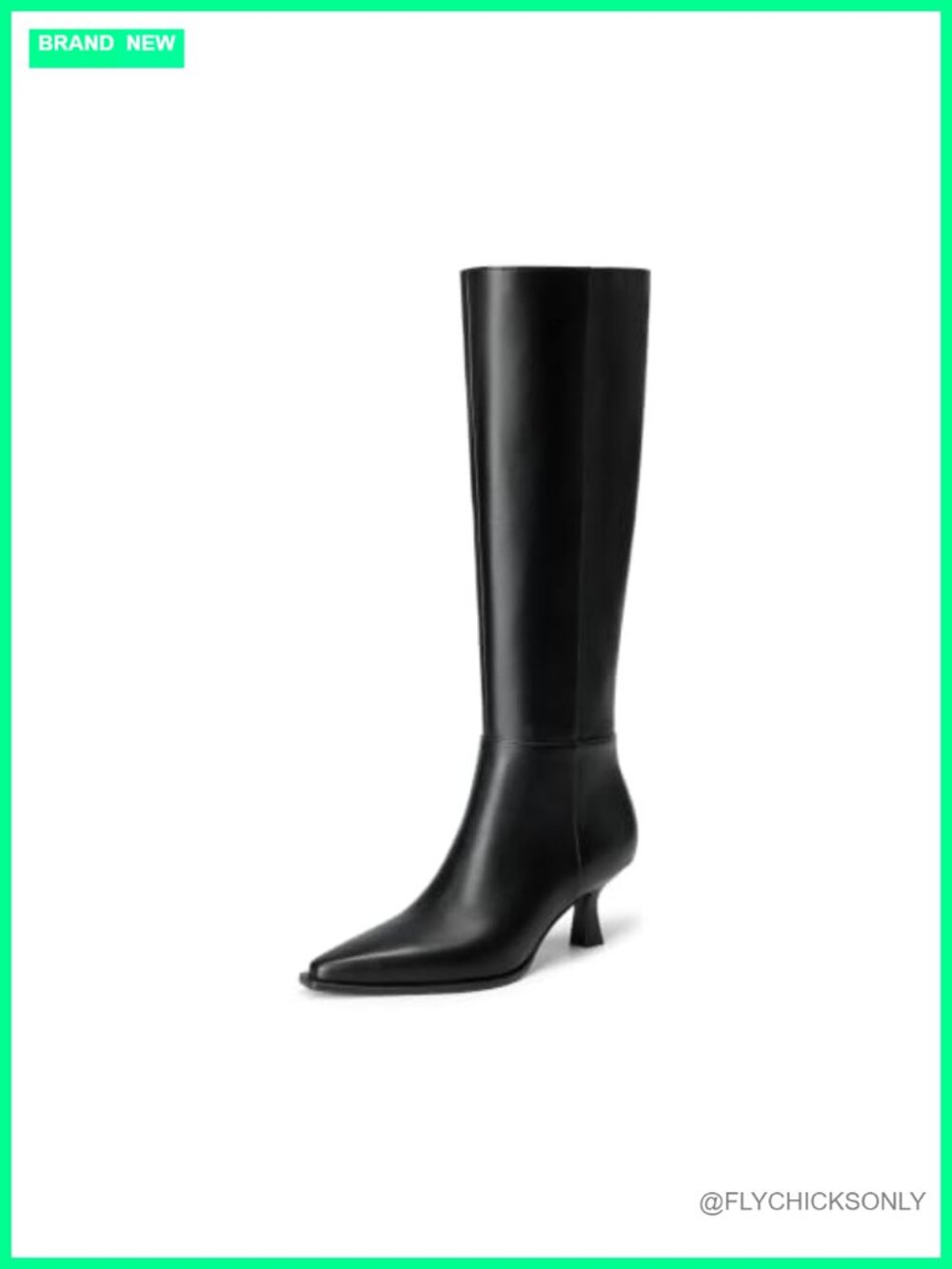 Kitten Heel Knee High Boots Pointed Toe Faux Leather